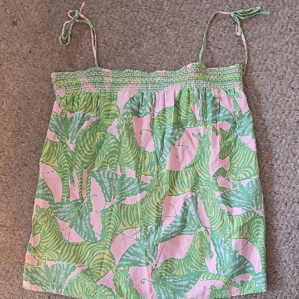 Lilly Pulitzer Green and Pink Shirt with Tropical Print Small